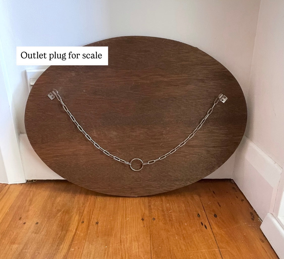 Antique oval Art Deco mirror with hanging chain