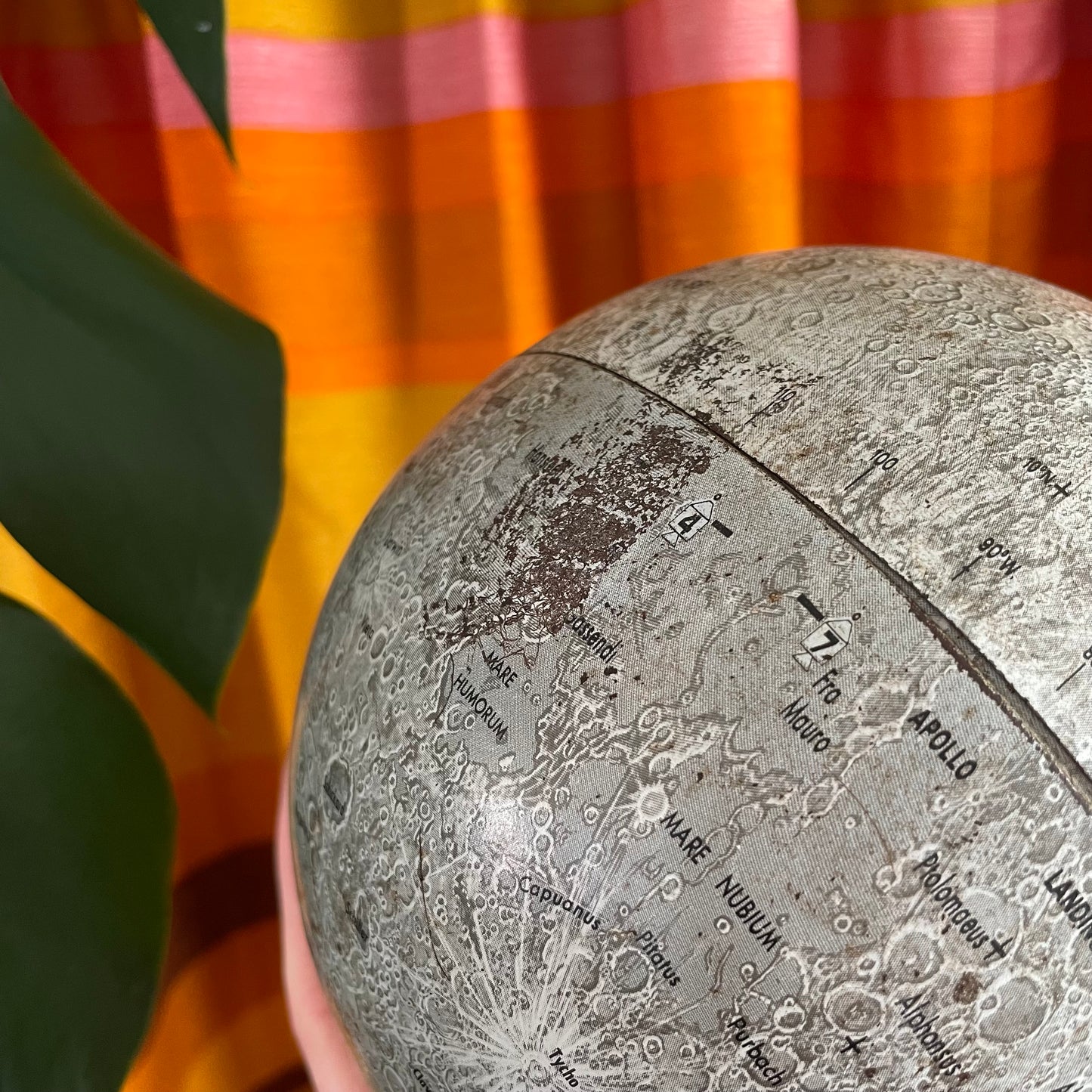 Vintage 1969 metal lunar globe with original base stand - 6 inch midcentury modern globe moon