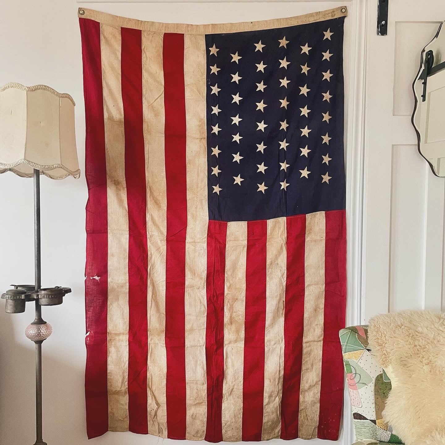 Antique 46 star American flag - Oklahoma state admission flag 1907