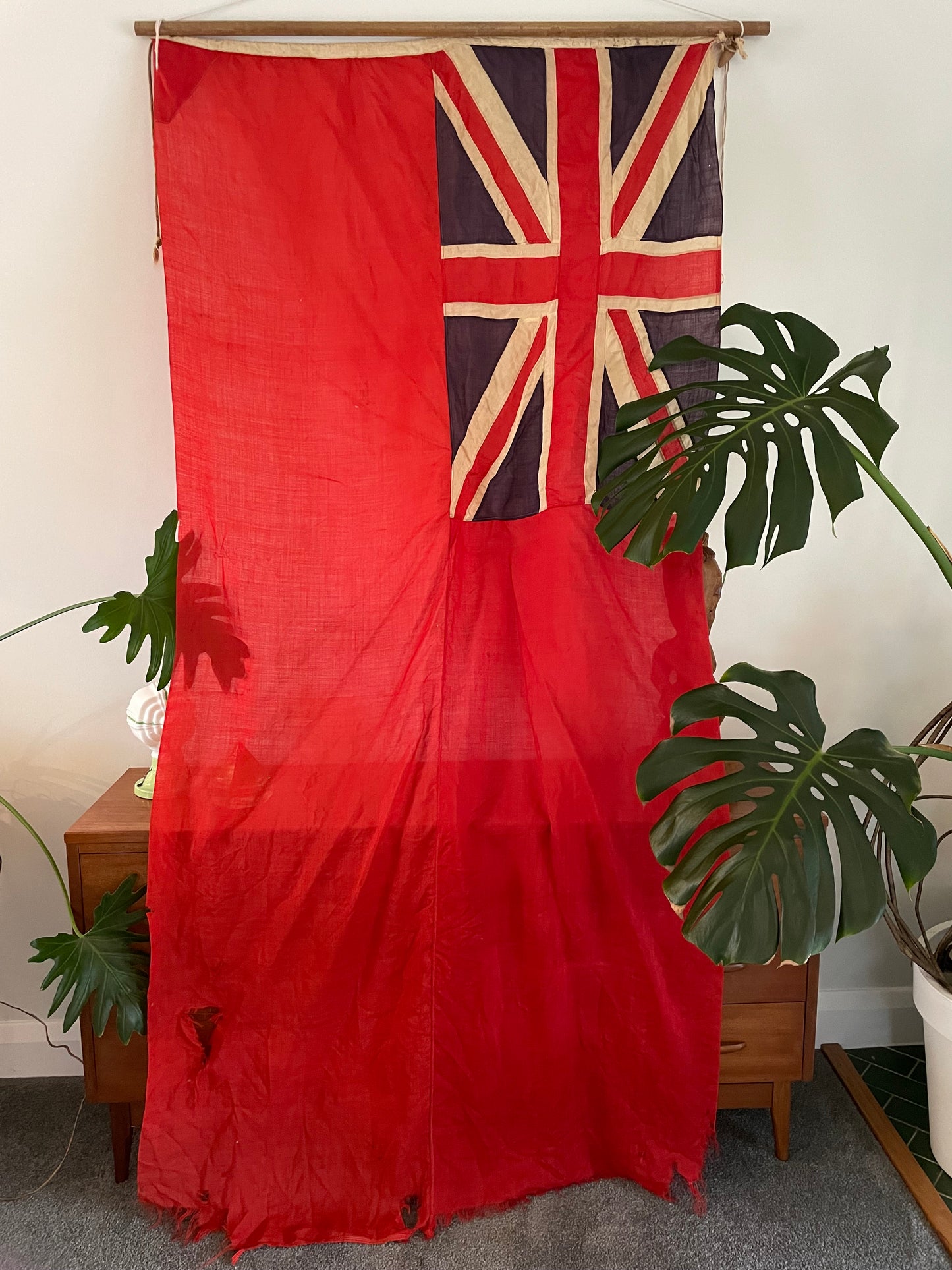 Large Vintage British Ensign Nautical Flag - Red Union Jack wool flag - British Navy