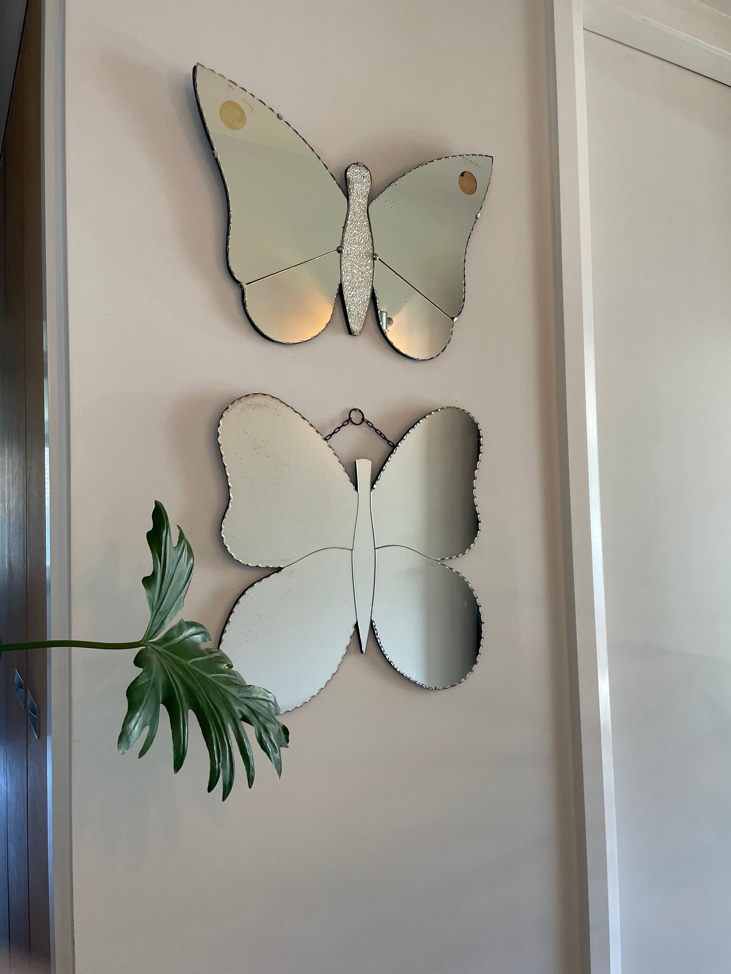 Antique Art Deco Butterfly mirror - vintage frameless beveled mirror shaped like a butterfly