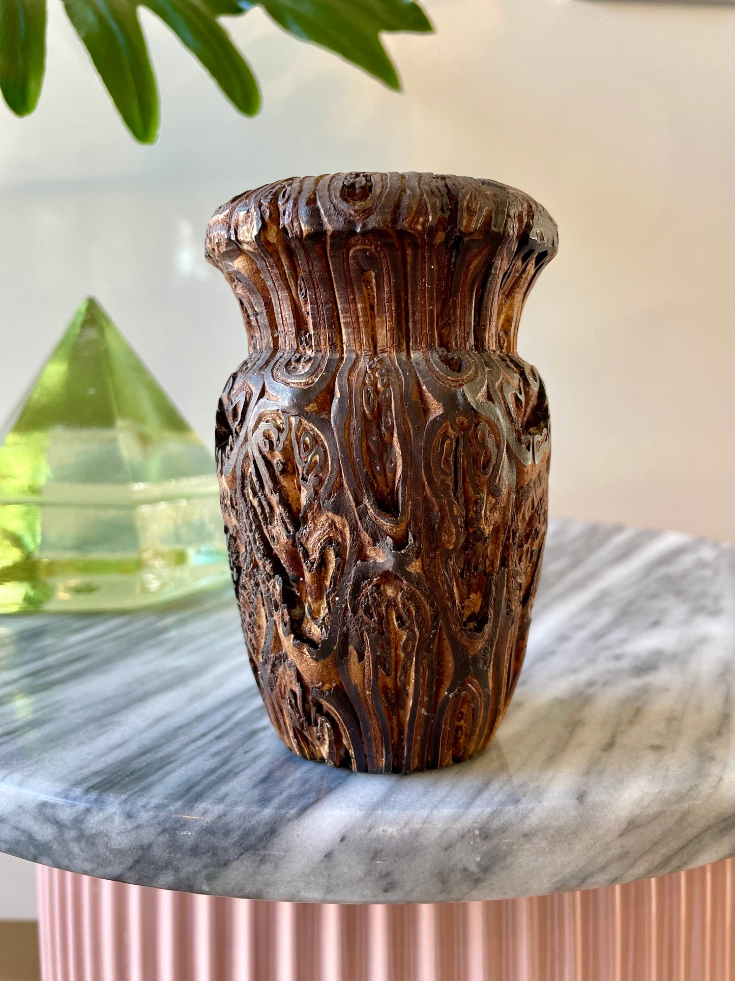 Antique New Zealand Ponga candlestick holder / vase