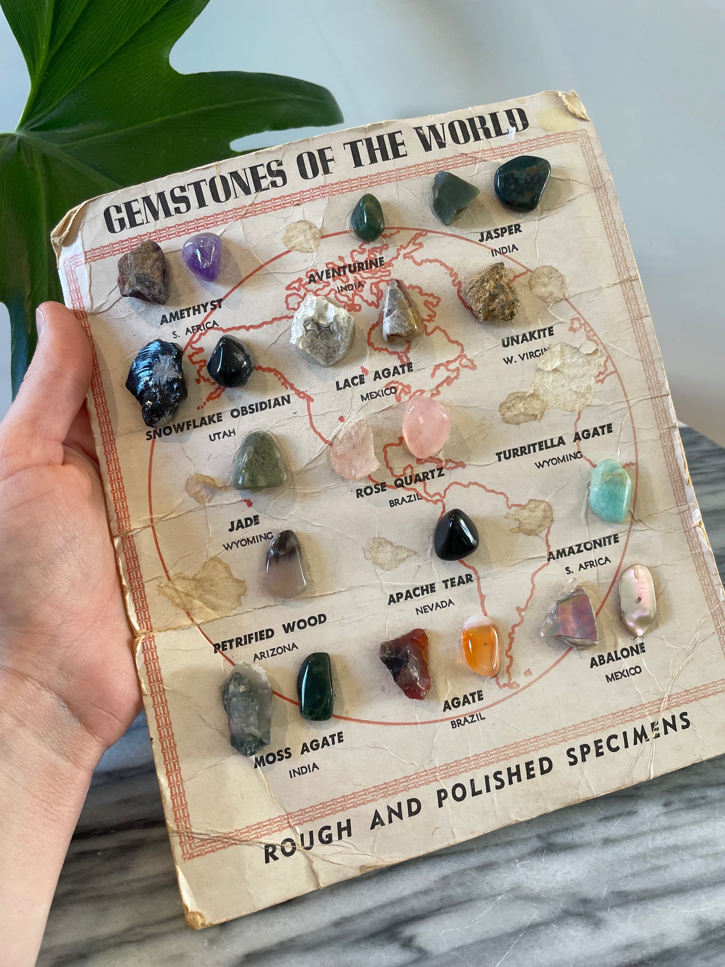 Vintage 1960s Gemstones of the World rock collection - Geology rock specimen sample card
