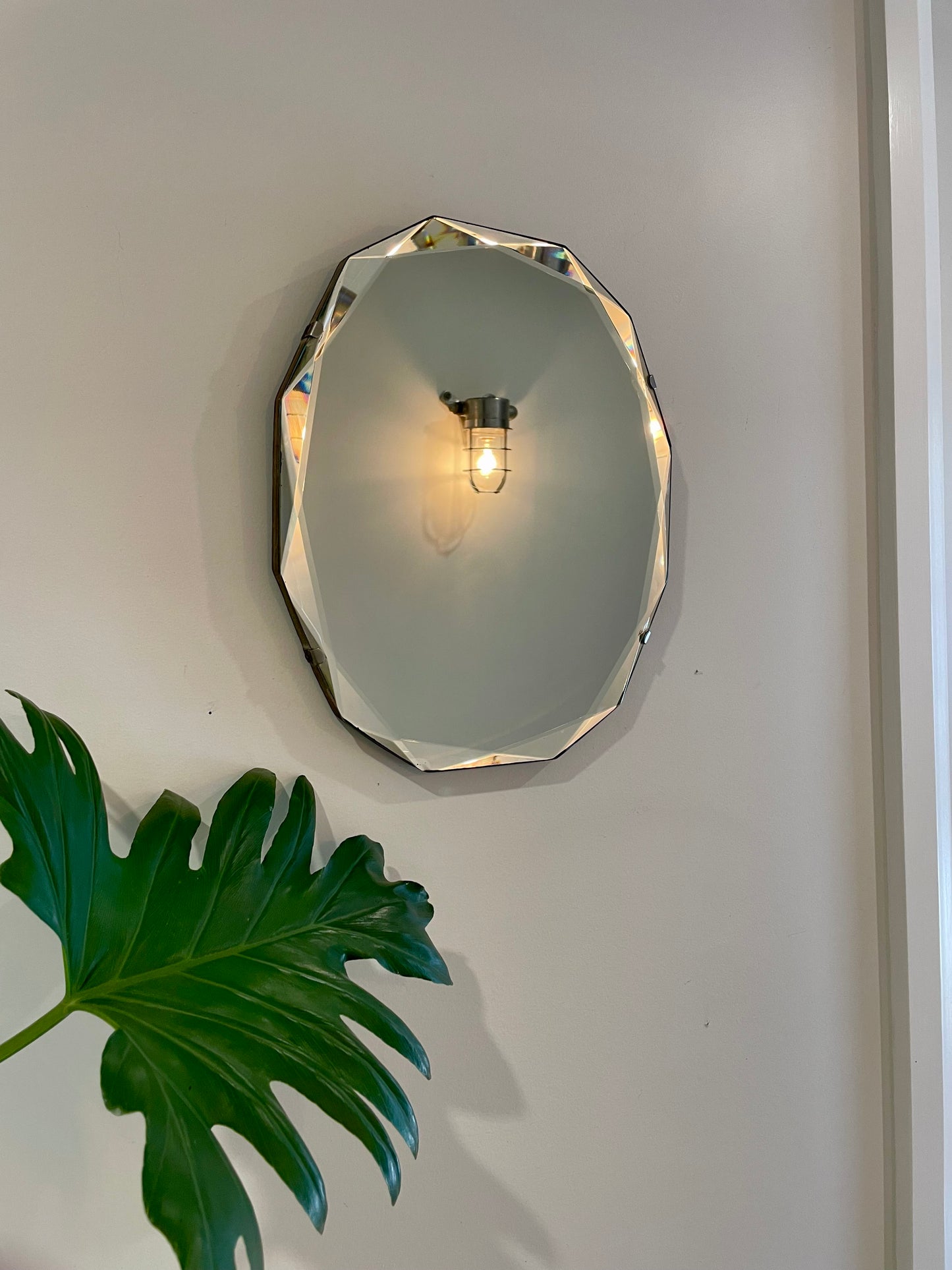 Petite frameless, Art Deco mirror - 12 sided antique mirror with beveled edges