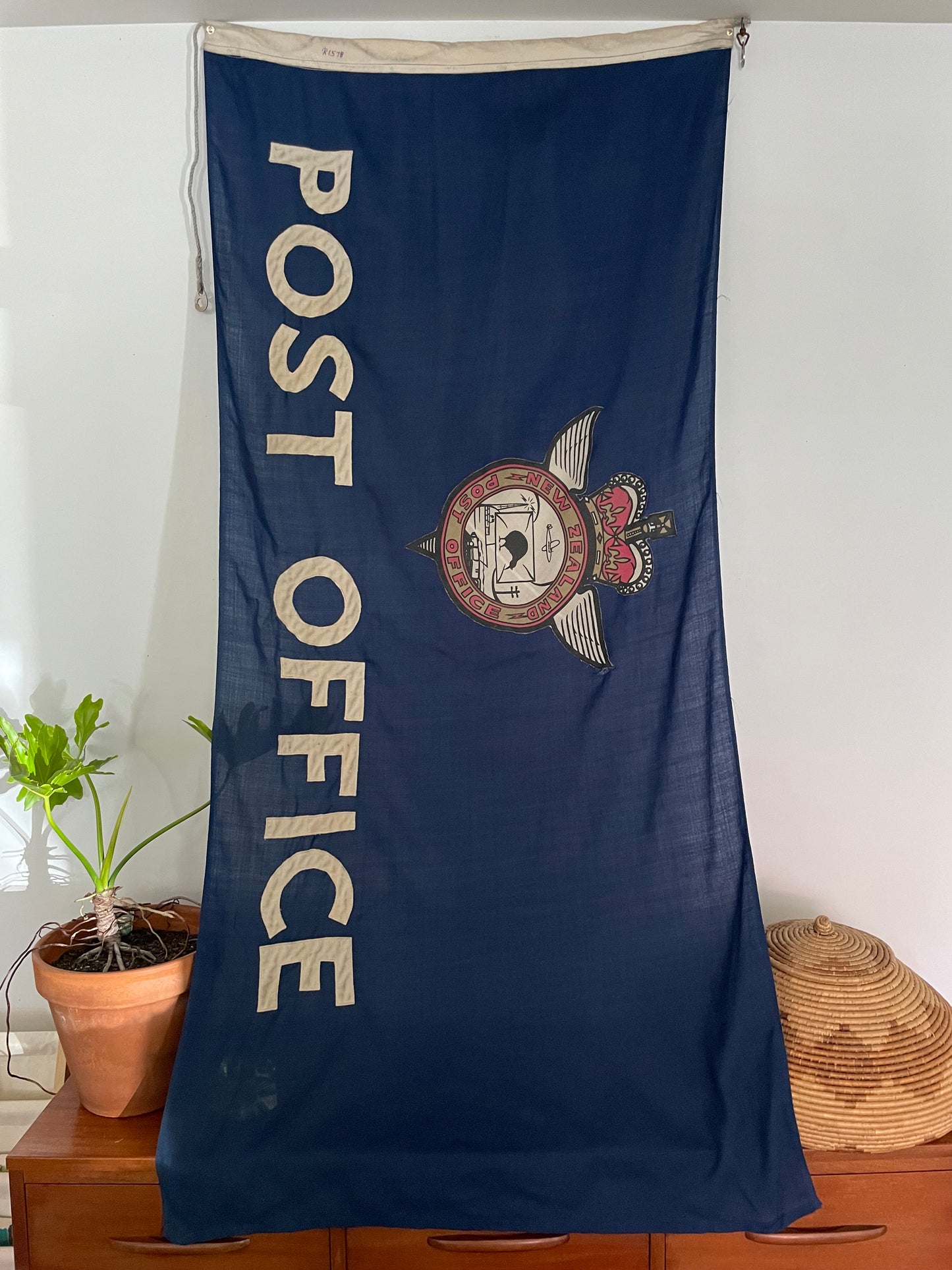 NZ post office flag - large wool and cotton stitched vintage New Zealand post flag