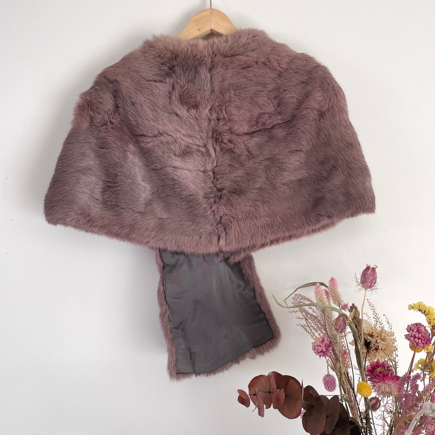 Dusky Mauve Antique fur stole - real fur shrug wrap bolero for winter wedding