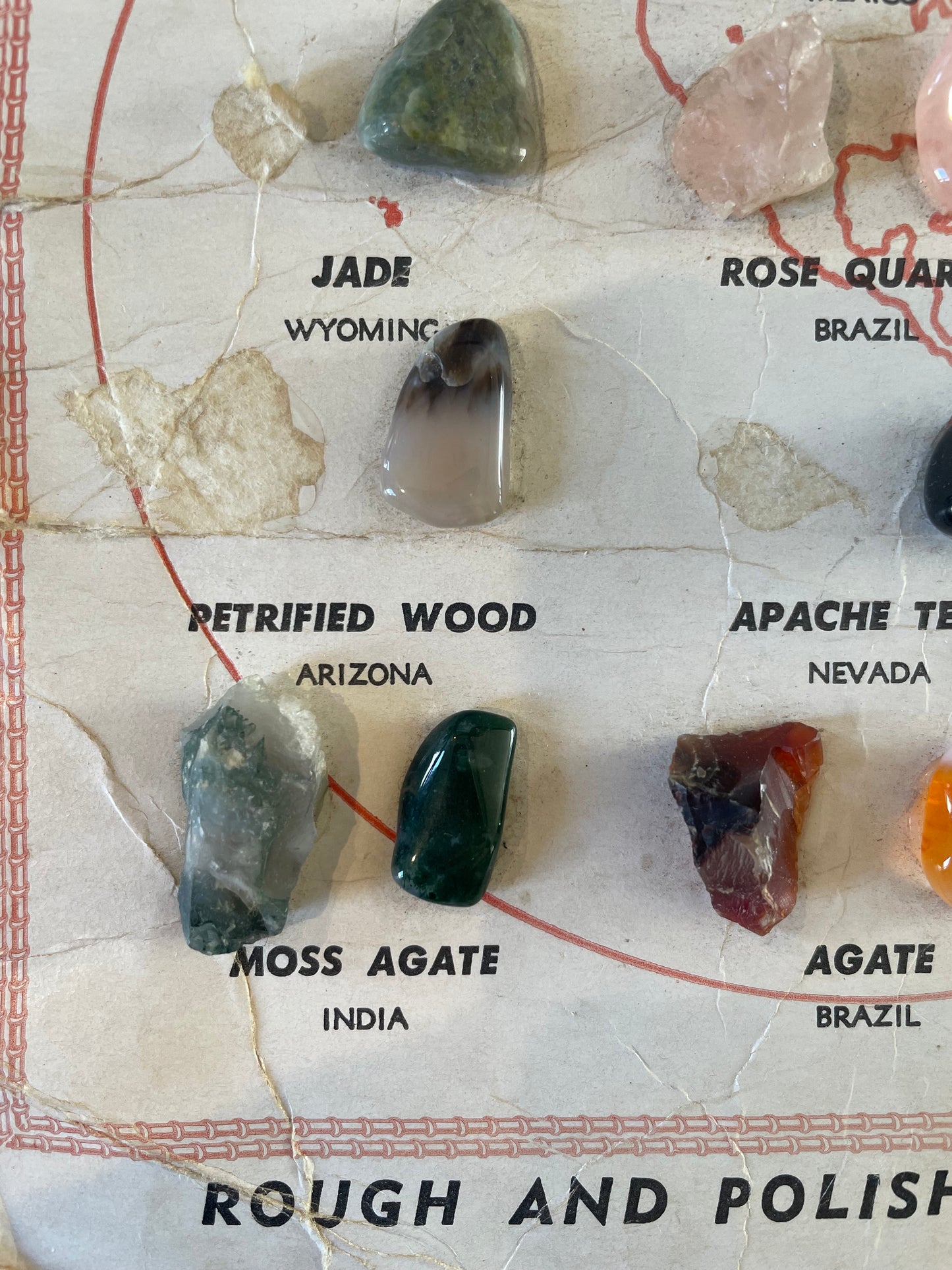 Vintage 1960s Gemstones of the World rock collection - Geology rock specimen sample card