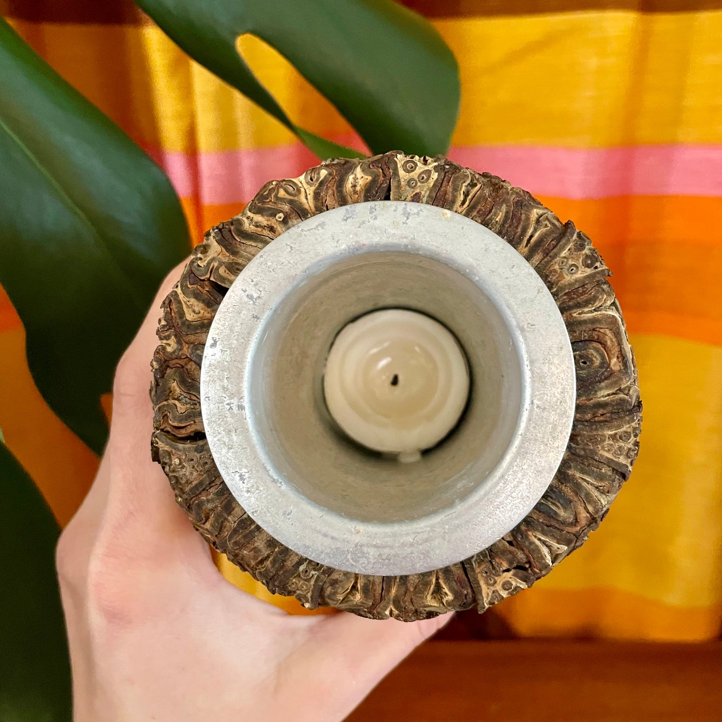 Vintage New Zealand Ponga tree fern tea light holder / vase