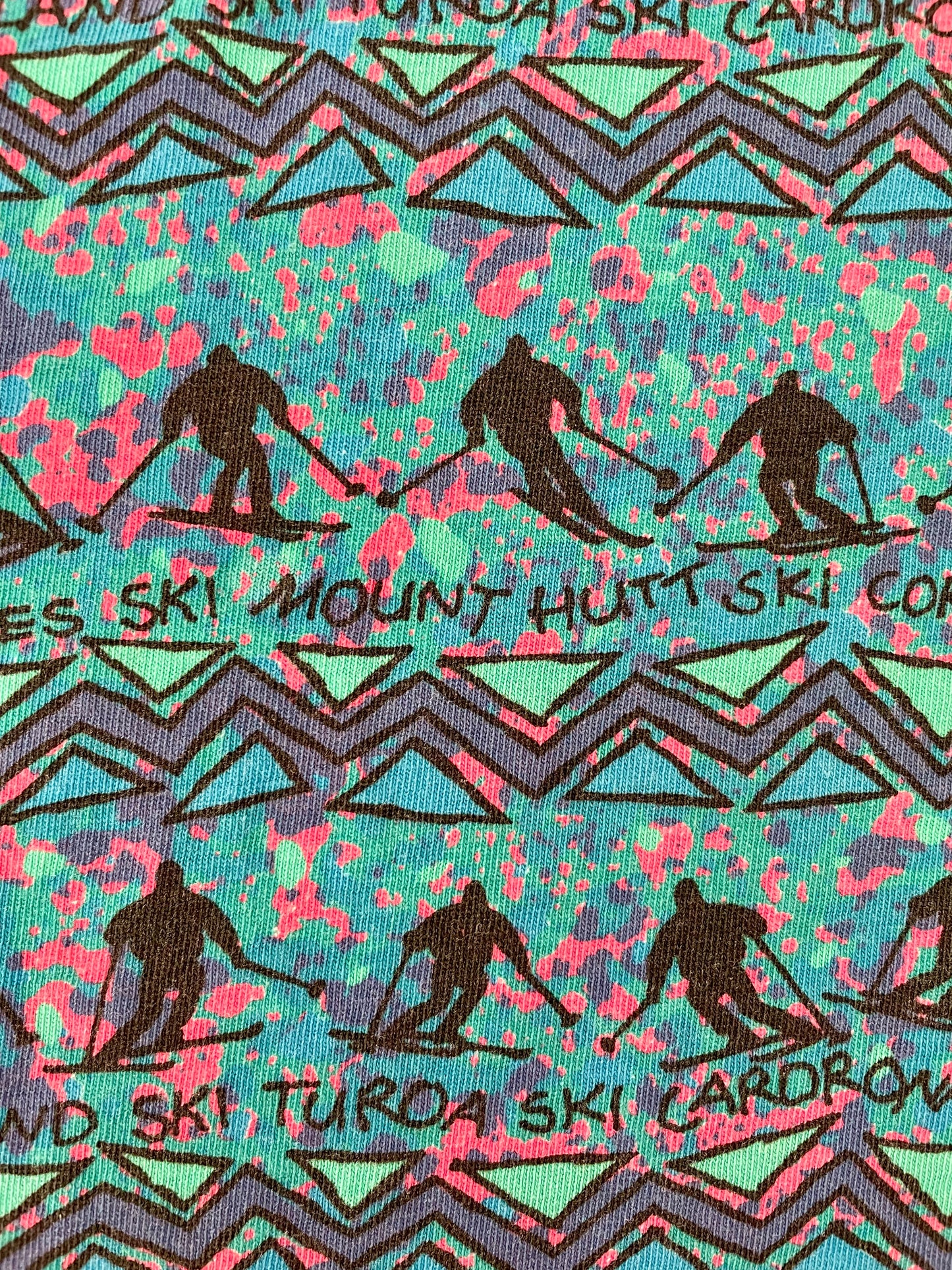 T&Ski originals long sleeve mockneck cotton shirt - New Zealand 90s neon ski print shirt