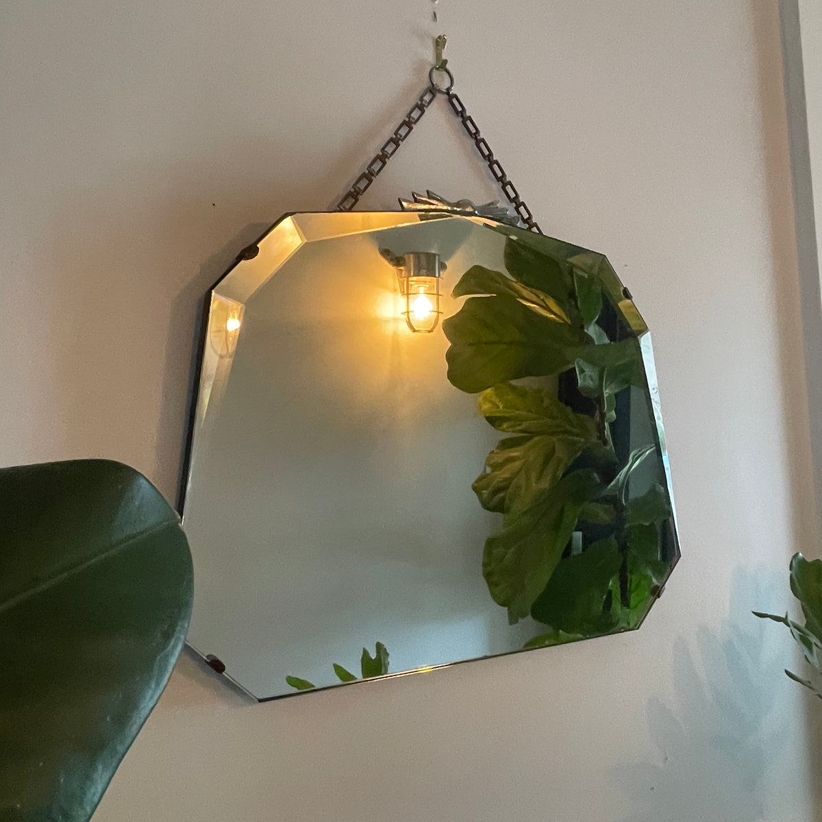 1930s Art Deco mirror with decorative metal topper
