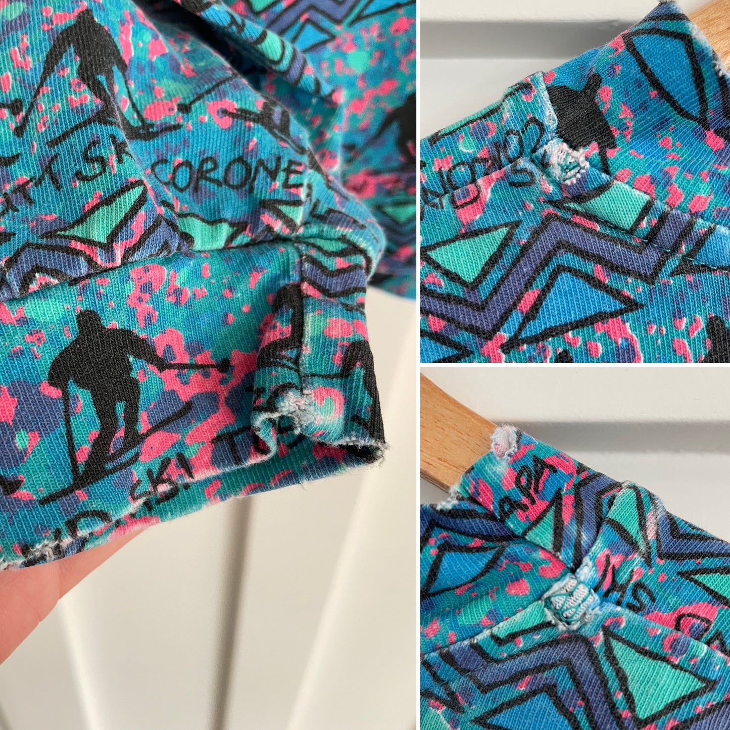 T&Ski originals long sleeve mockneck cotton shirt - New Zealand 90s neon ski print shirt