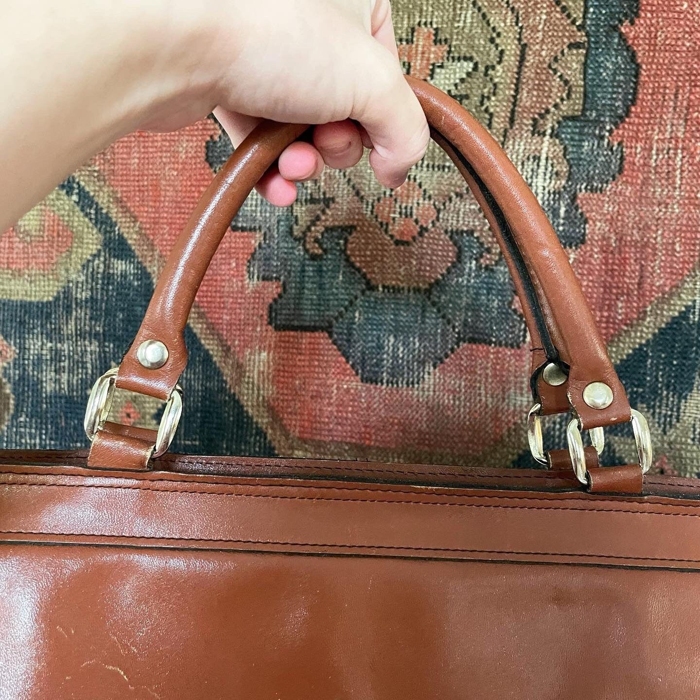 Vintage leather briefcase bag - fits modern laptop - F-29