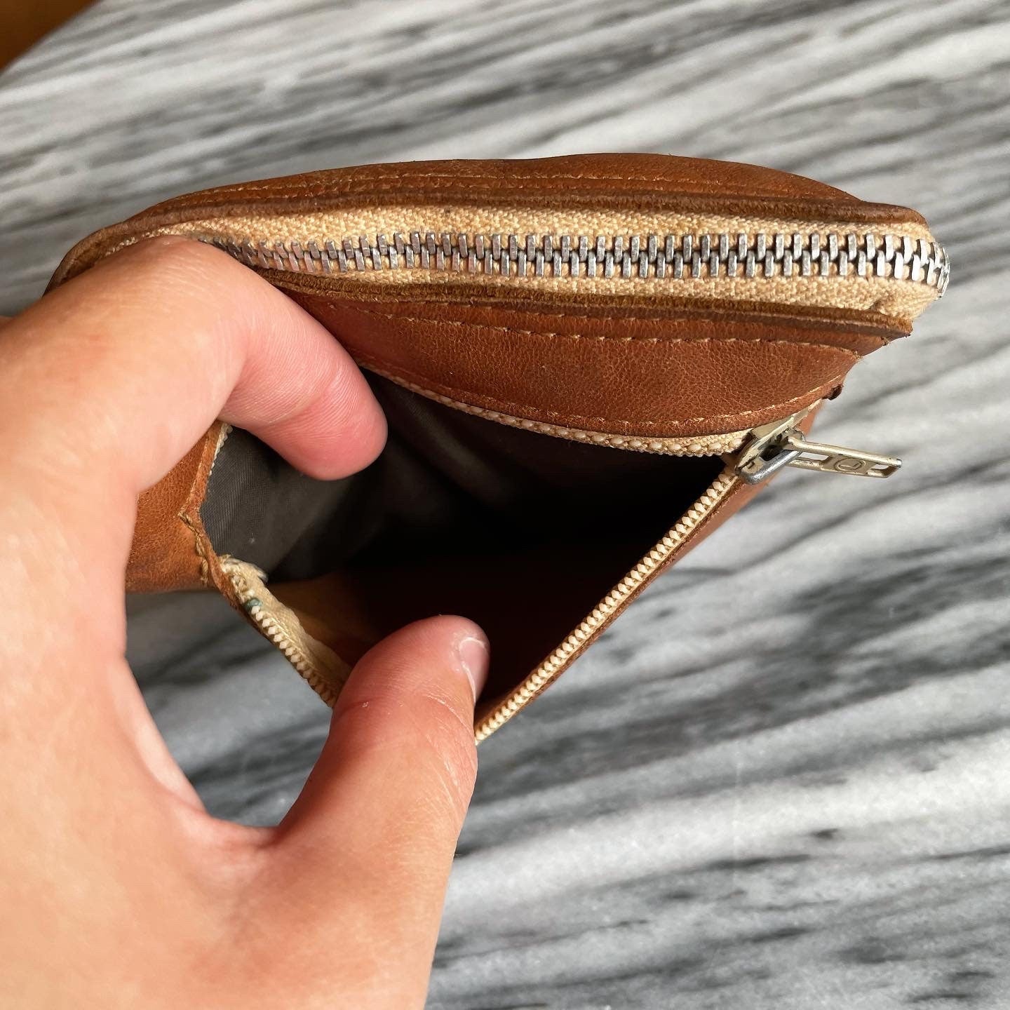 Compact zip up tote bag from New Zealand - tooled leather