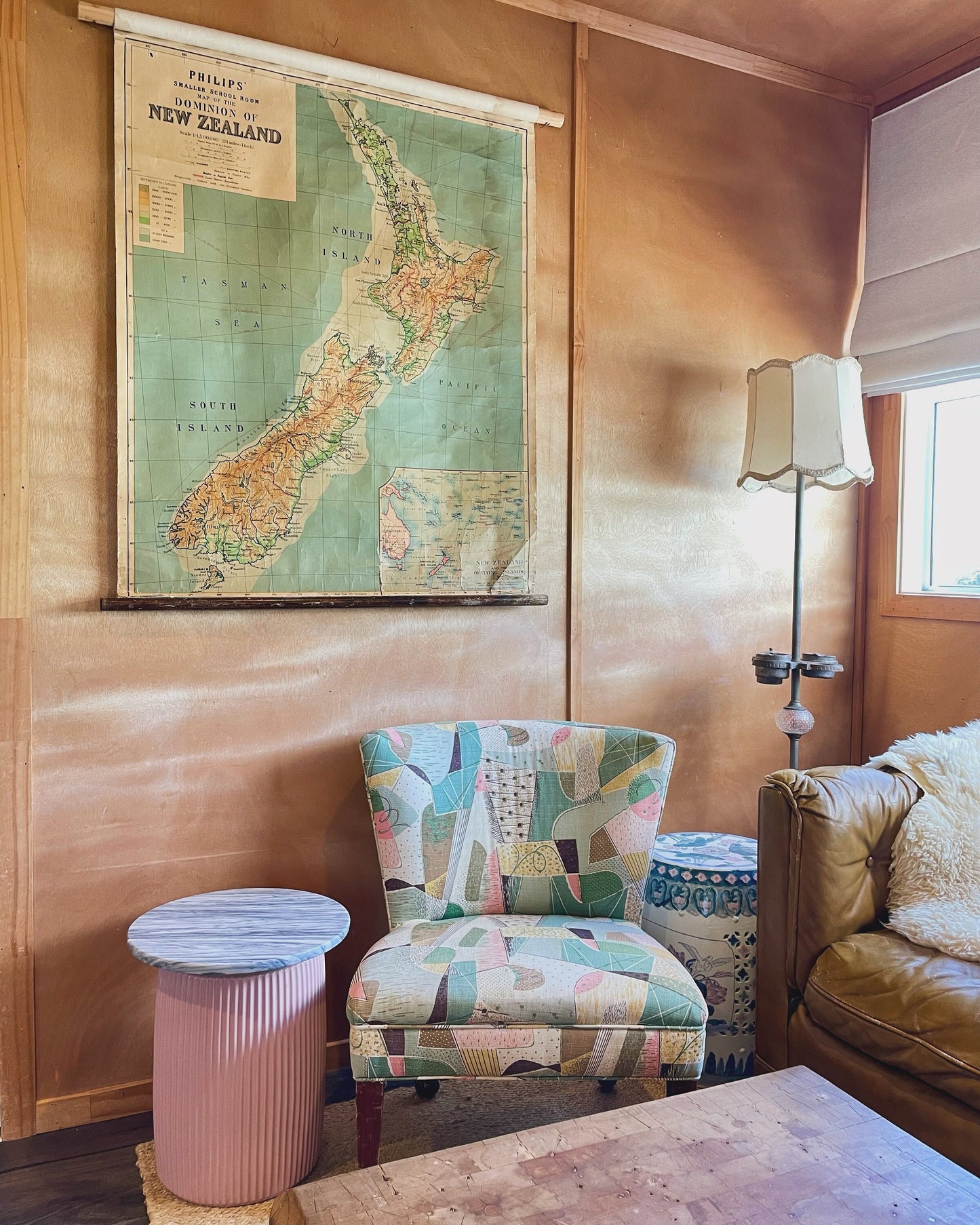 Rare New Zealand large schoolroom map - pull down canvas chart