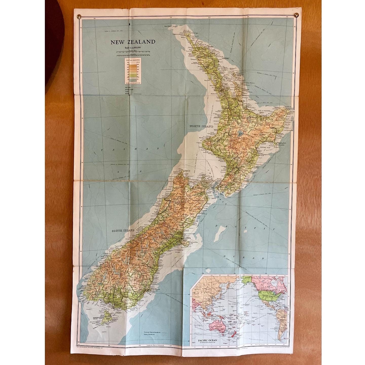 1957 canvas-backed map of New Zealand - folding linen chart
