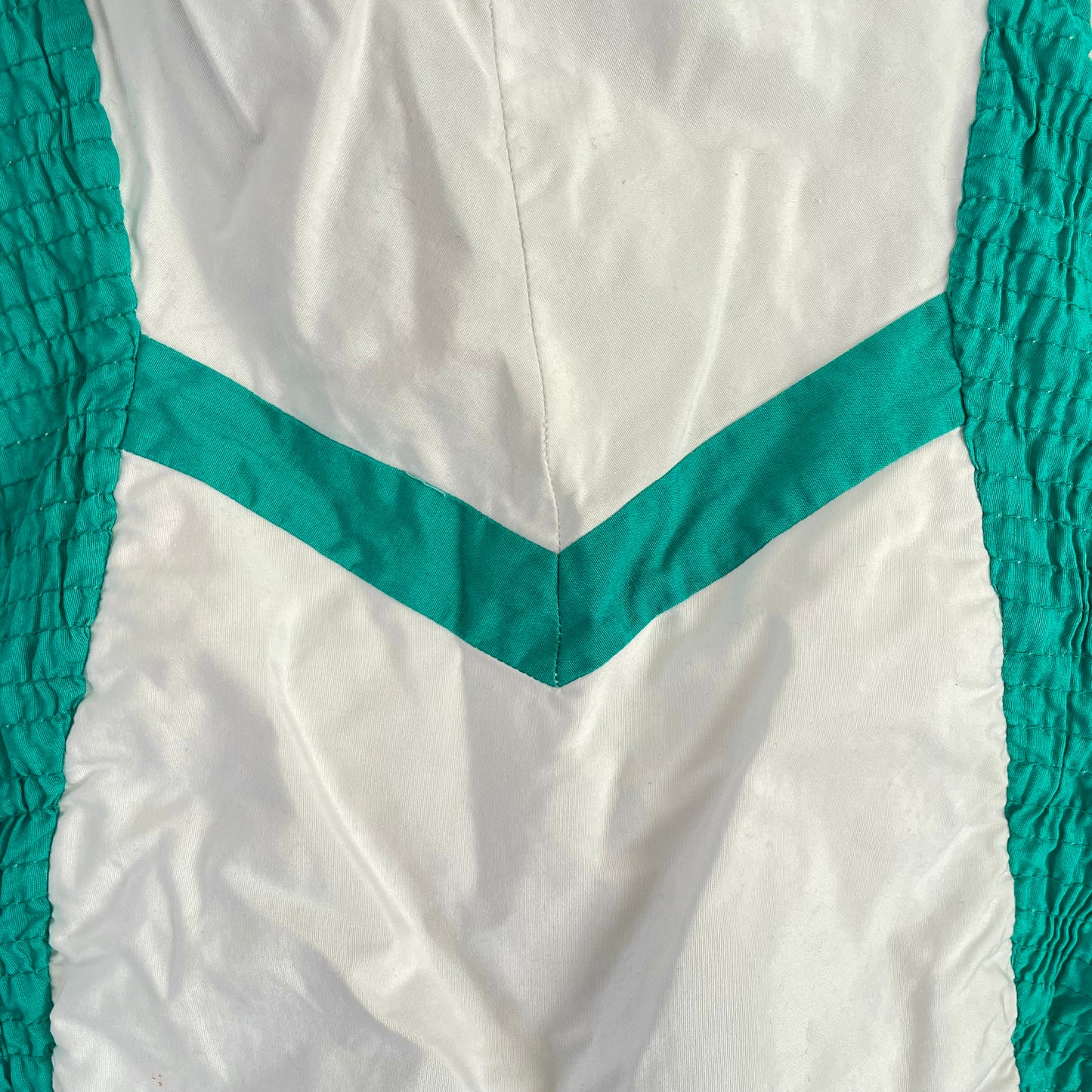 1950s pinup bathing suit - white and turquoise green Cole of California strapless one piece swimsuit