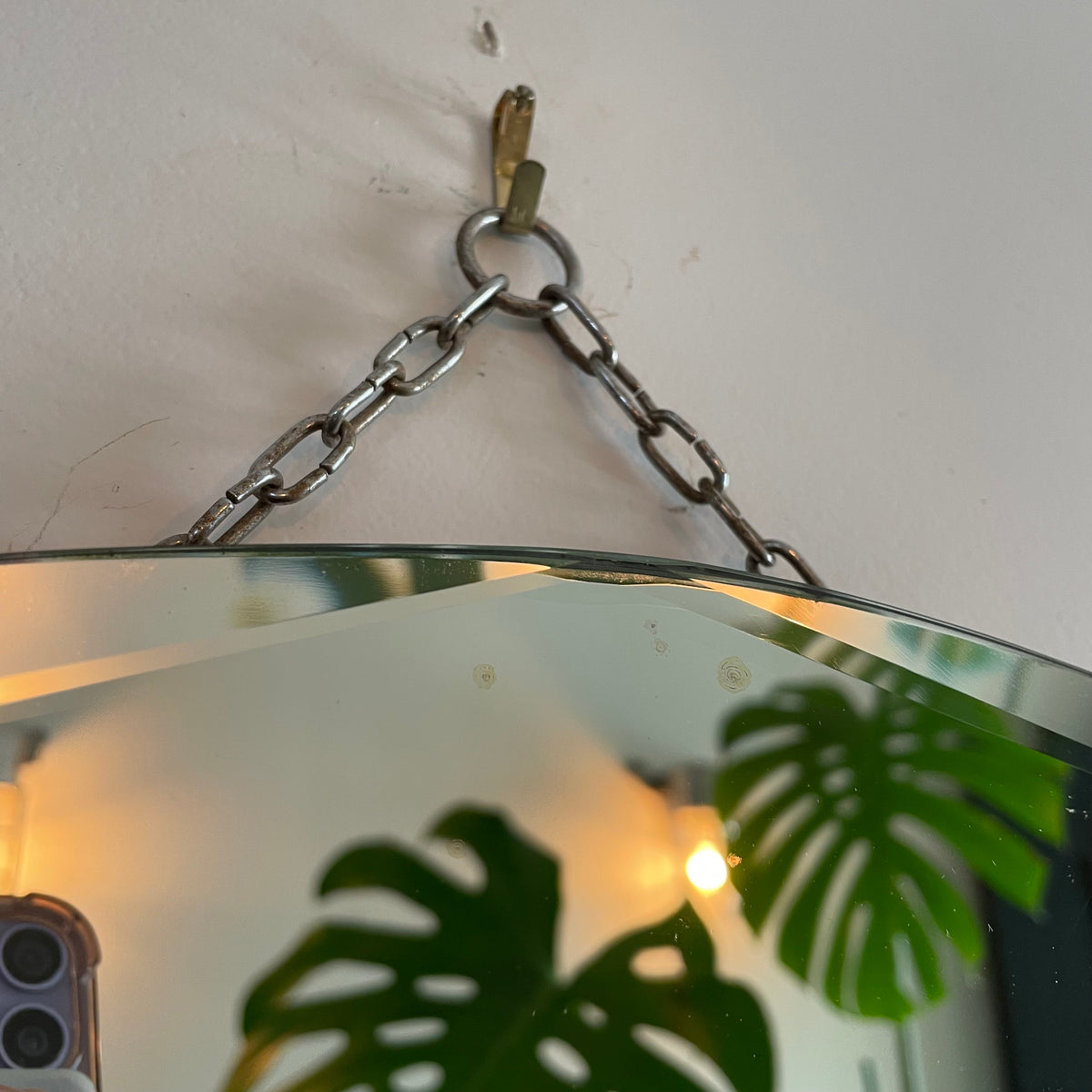 Oval antique mirror - frameless beveled 1930s art deco mirror