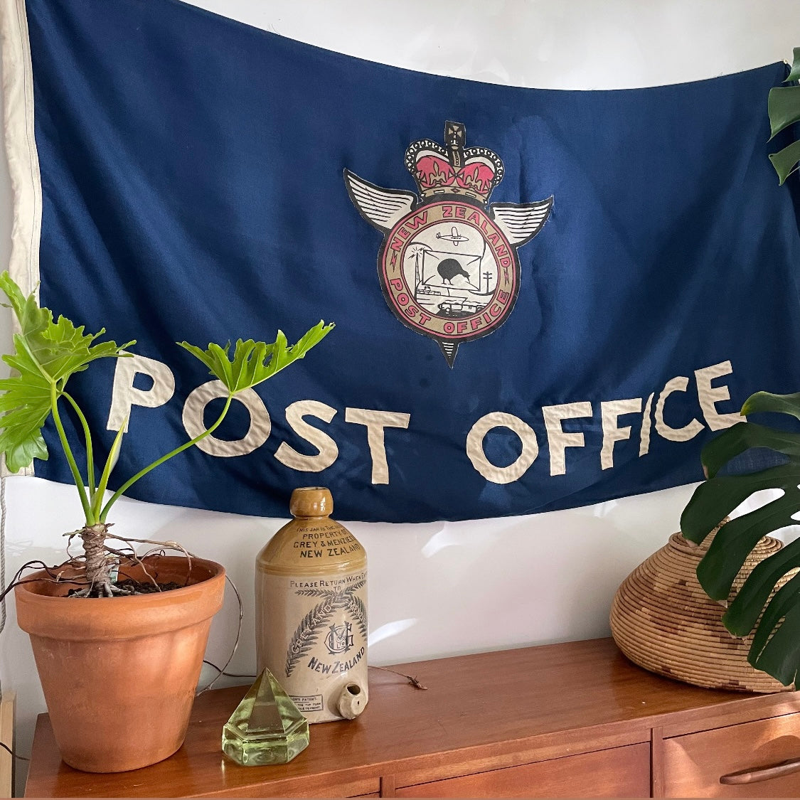 NZ post office flag - large wool and cotton stitched vintage New Zealand post flag