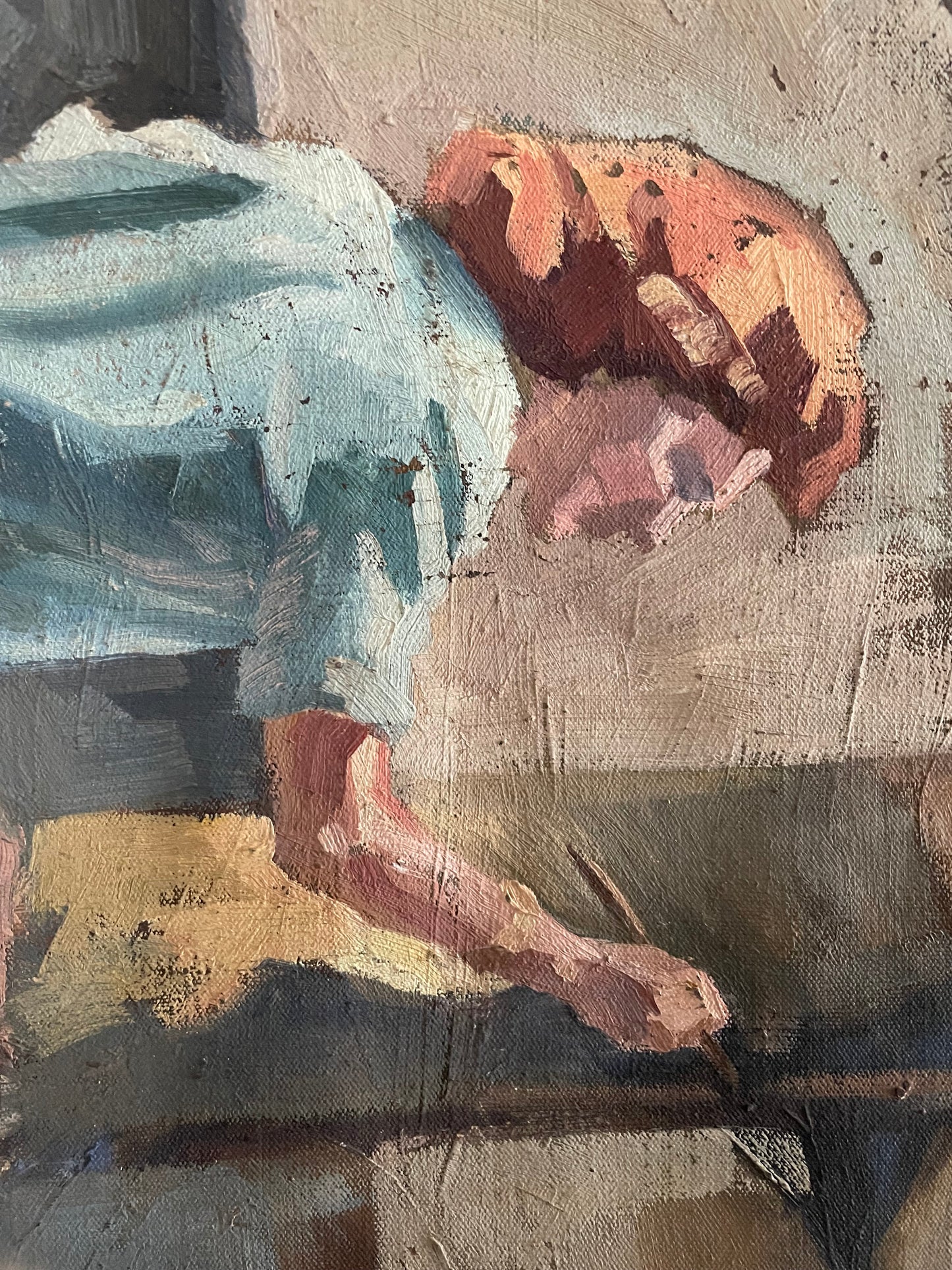 Juxtapositions - vintage oil painting on extra large loose canvas material - two sided classical nude artwork