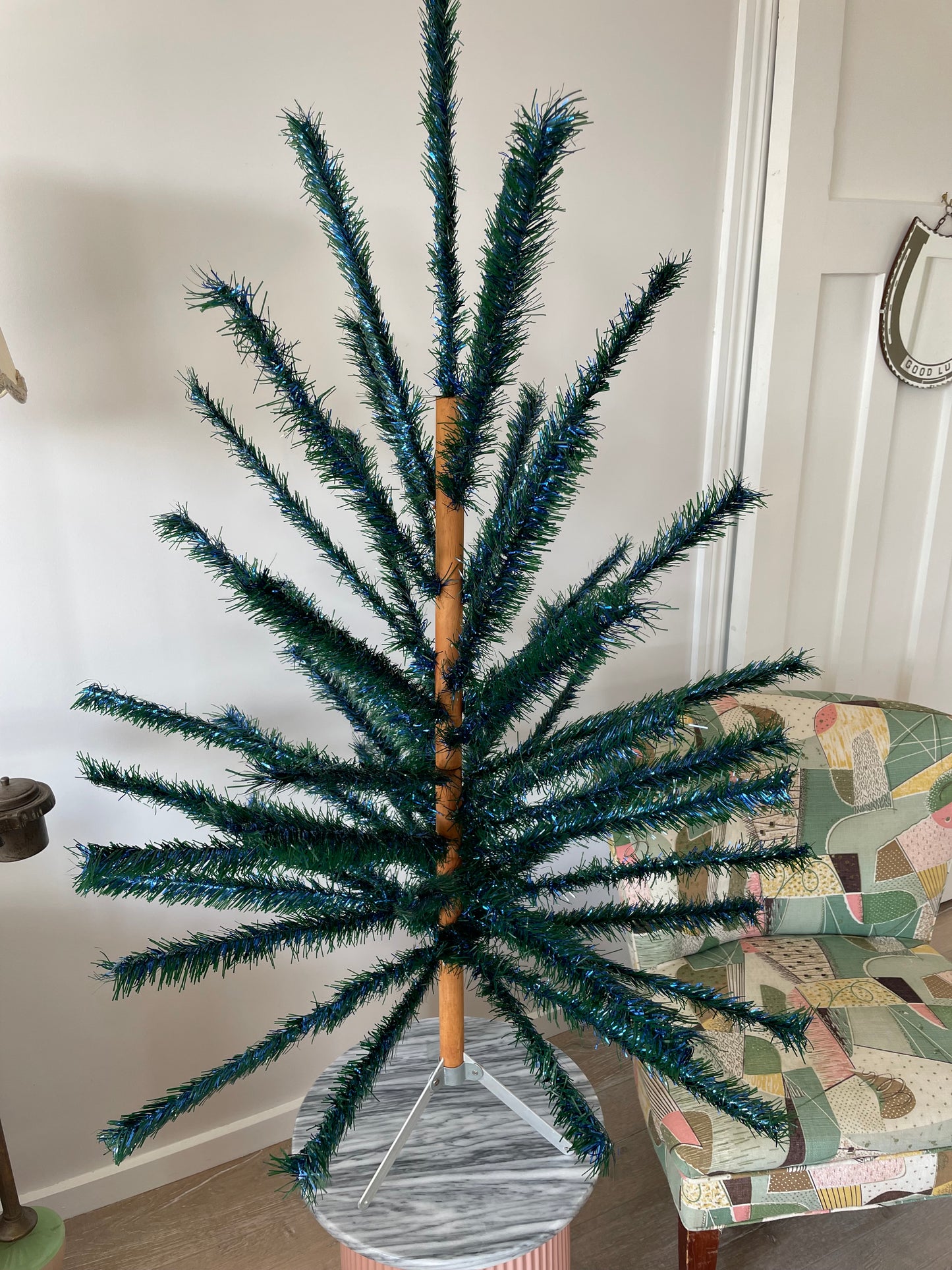 The Black Forest - vintage blue and green faux Christmas tree - midcentury modern Xmas tree