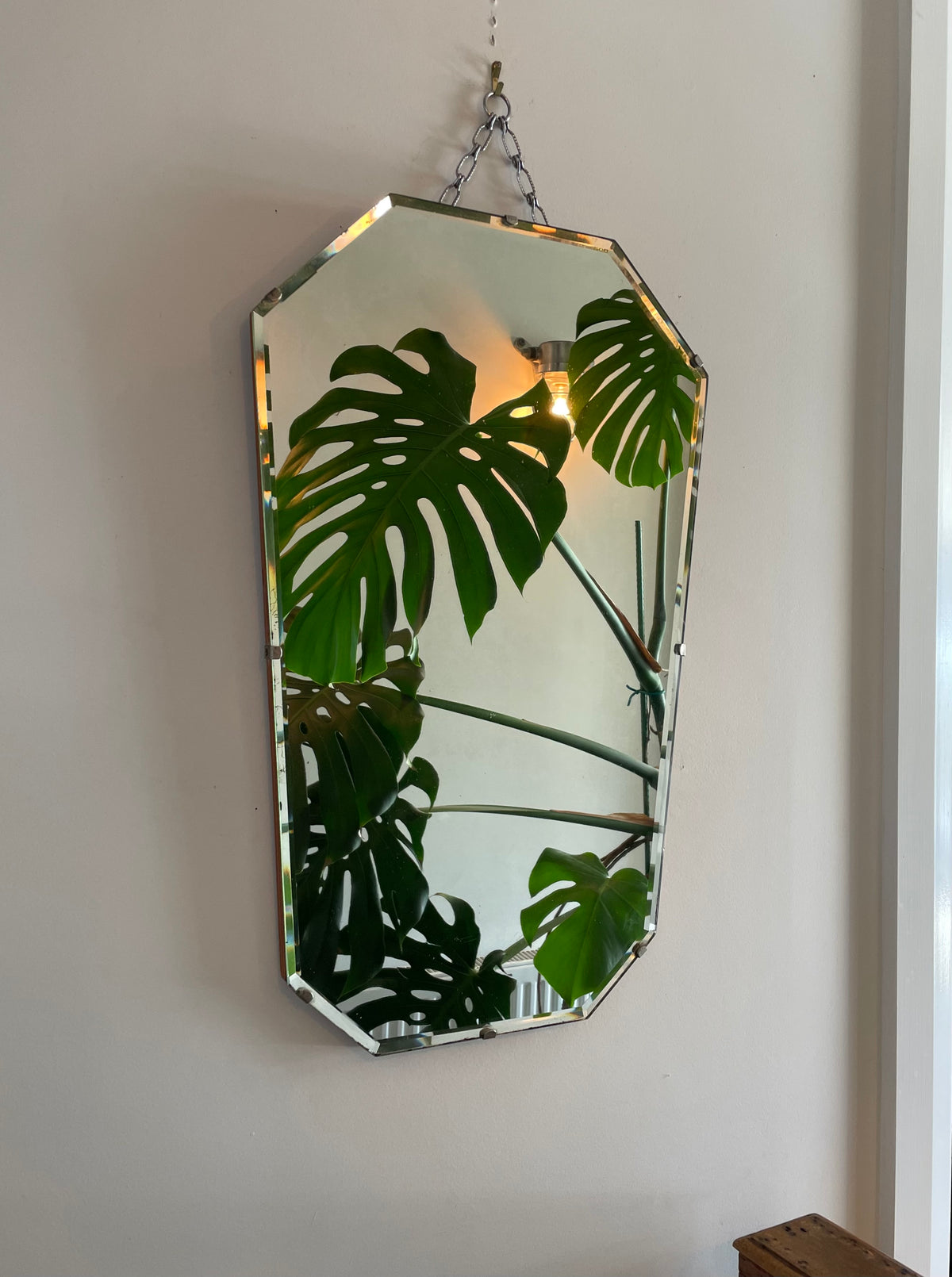 The nail in the coffin - Vintage Trapezoid shaped mirror with beveled edges