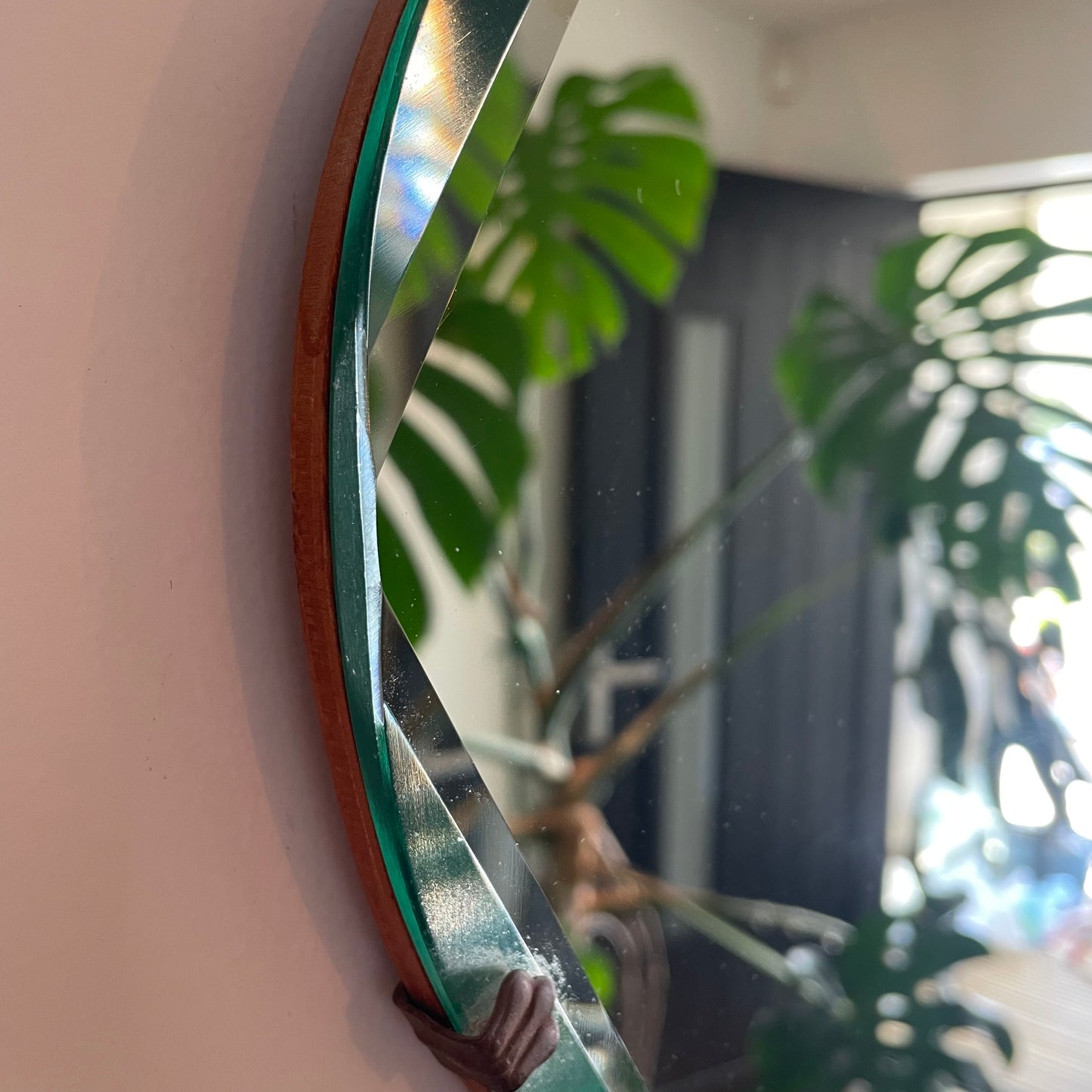 Oval antique mirror - frameless beveled 1930s art deco mirror