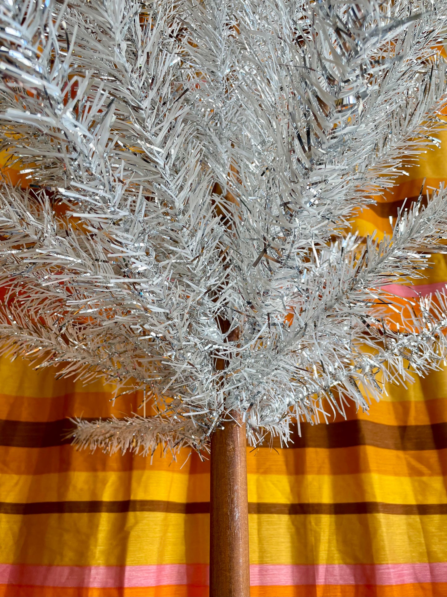 The Silver Bullet- 4 foot Vintage white and silver Christmas tree - midcentury modern stainless tinsel xmas tree