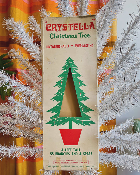 Swan Lake - feathery silver and white vintage 4 foot Christmas tree - midcentury modern tinsel xmas tree