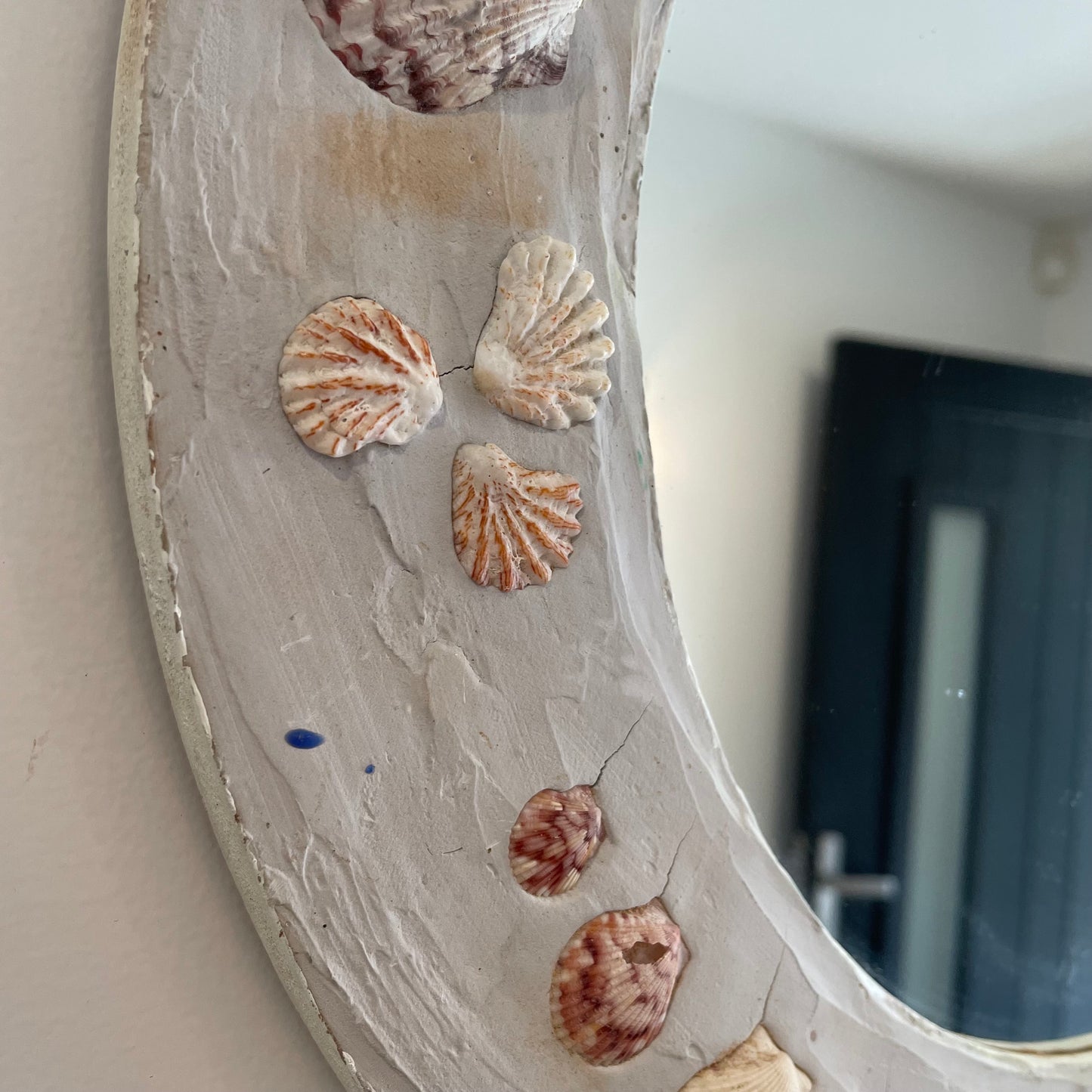 Shell Cottage - Round shell mirror with gray plaster