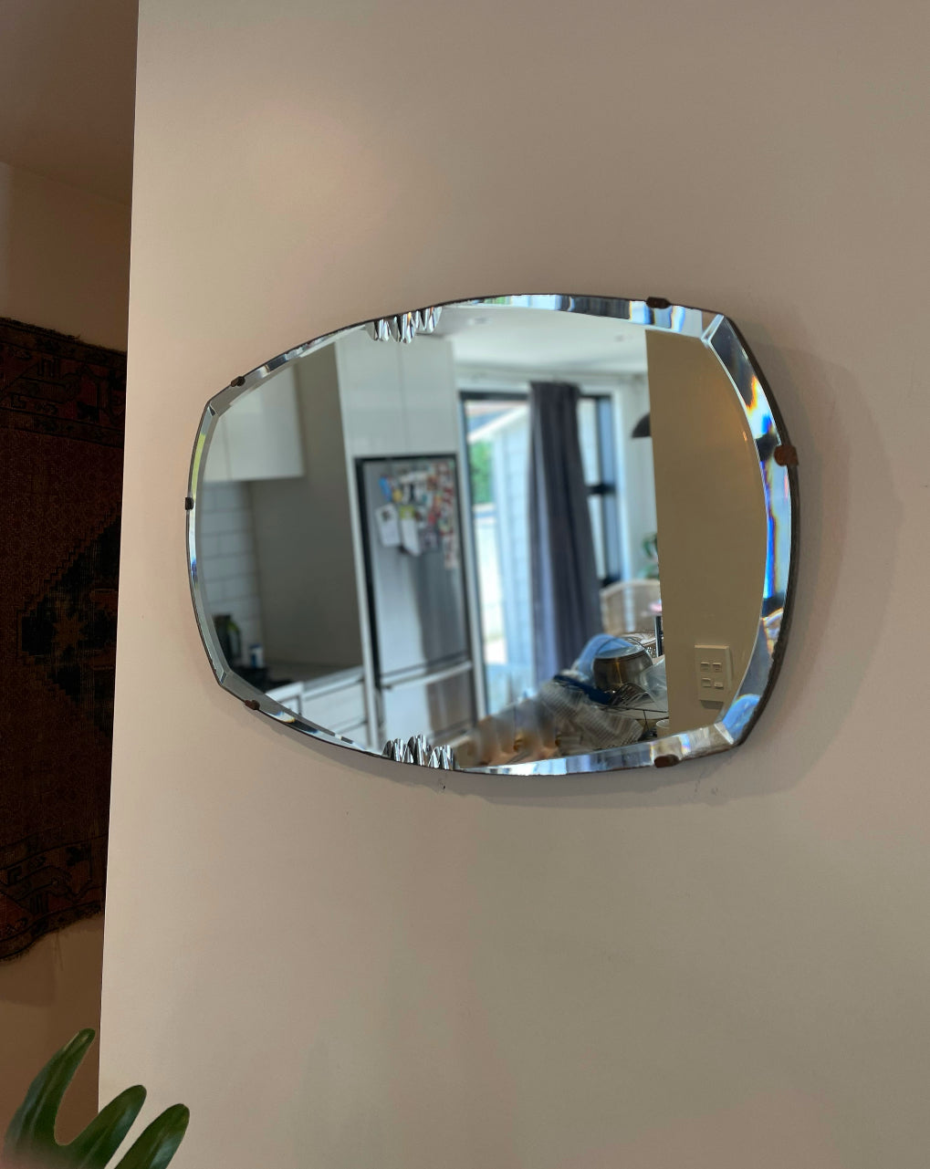 Vintage frameless mirror with beveled edges - antique 1930’s mirror