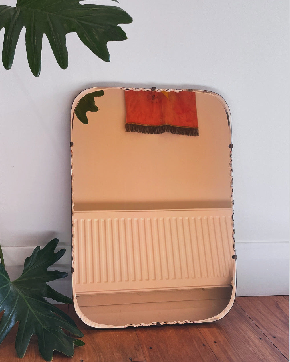 Peachy Keen - art deco mirror with light pink tint