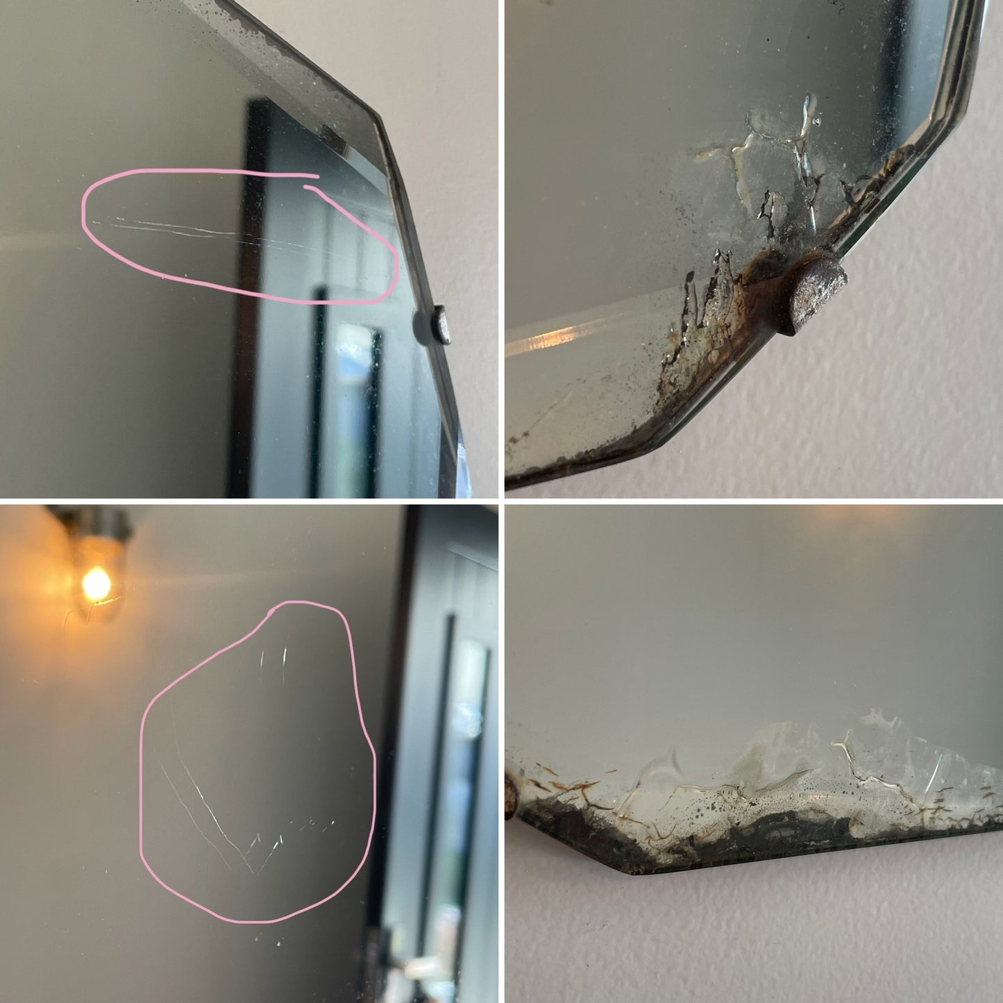 Frameless Art Deco mirror with pointed top