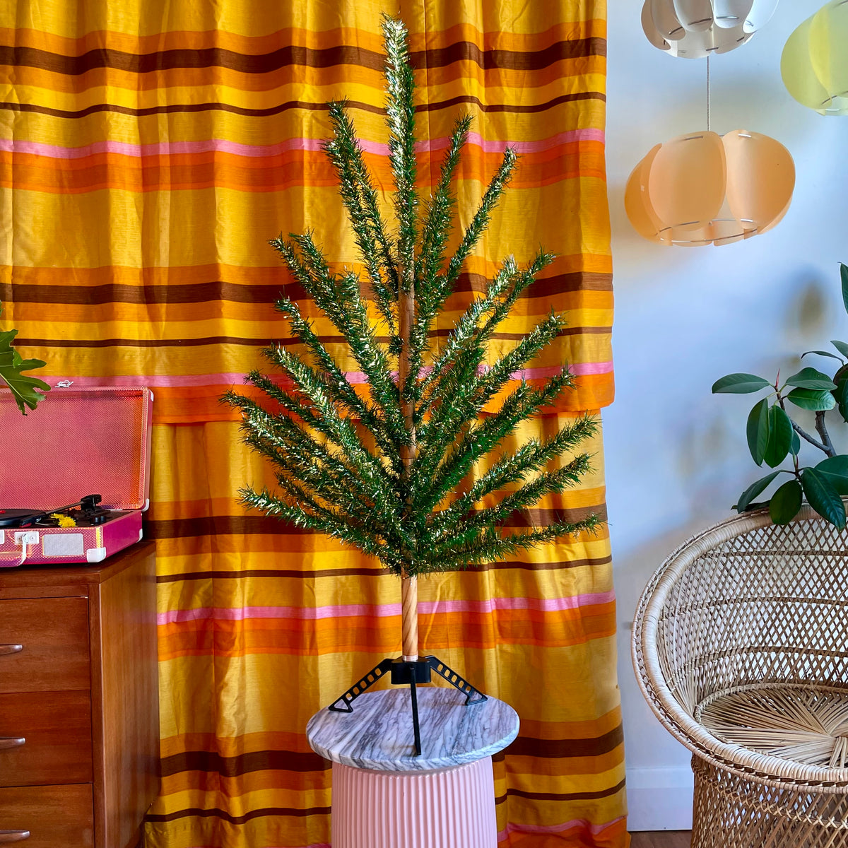 Goldie Locks -  vintage gold and green midcentury modern Christmas tree / vintage tinsel tree