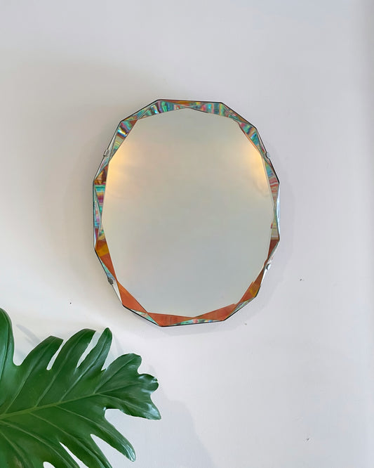 Petite frameless, Art Deco mirror - 12 sided antique mirror with beveled edges