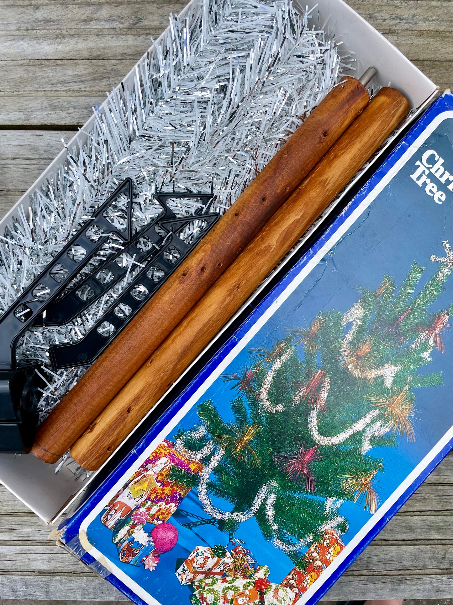 The Silver Bullet- 4 foot Vintage white and silver Christmas tree - midcentury modern stainless tinsel xmas tree