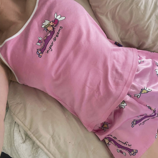 Vintage Y2K Bang on the Door Pajama set with tags still on! 2000’s Groovy Chick In Your Dreams tank & shorts