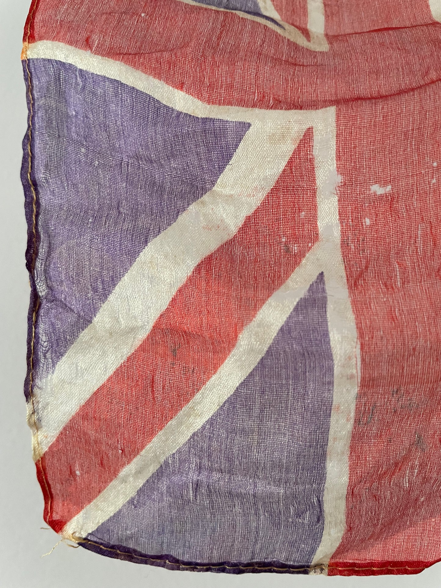 Antique silk United Kingdom parade flag, small ceremonial UK waving flag on stick