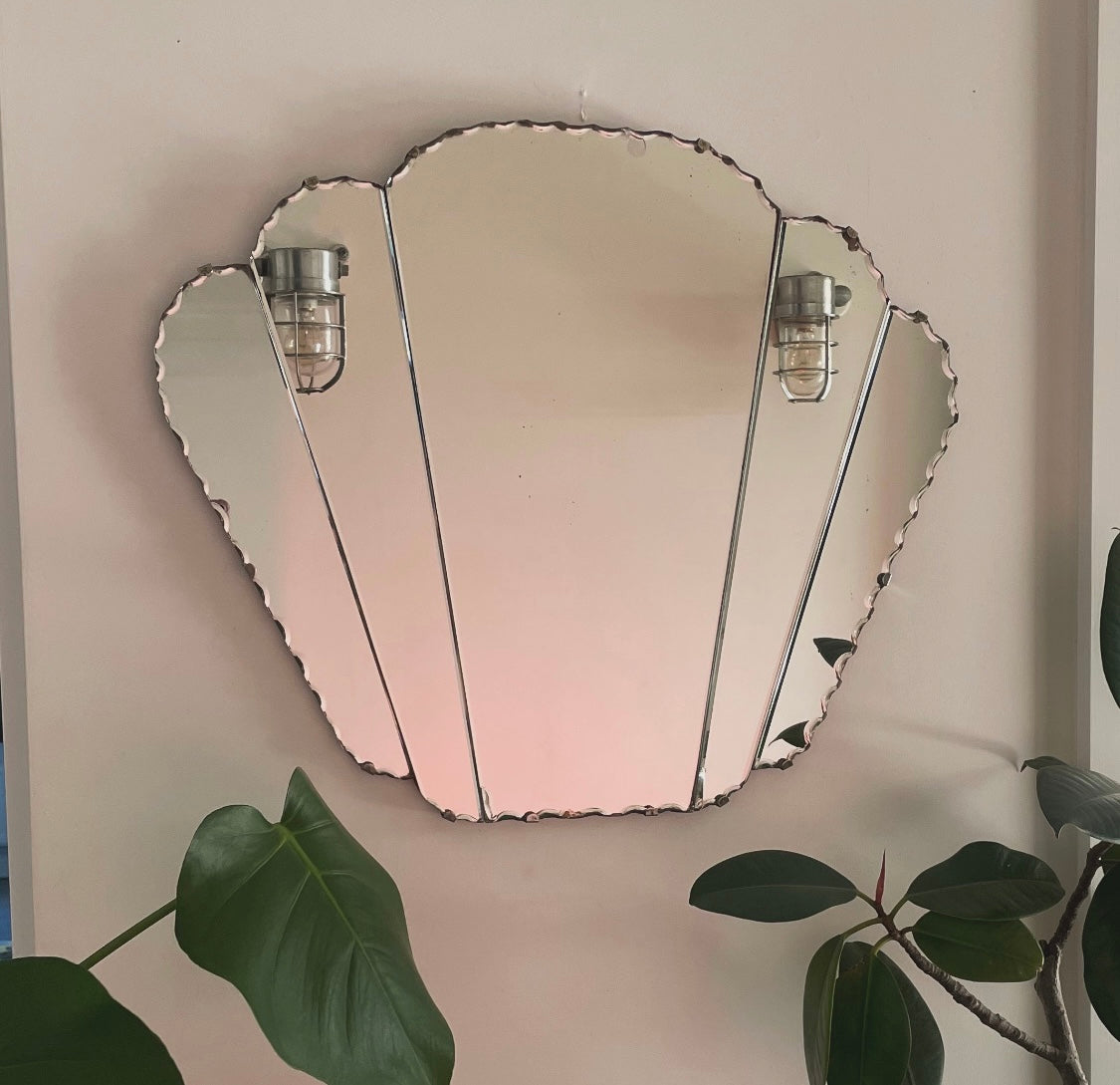 The Seashell Mirror - Vintage frameless mirror with tiered scalloped panels