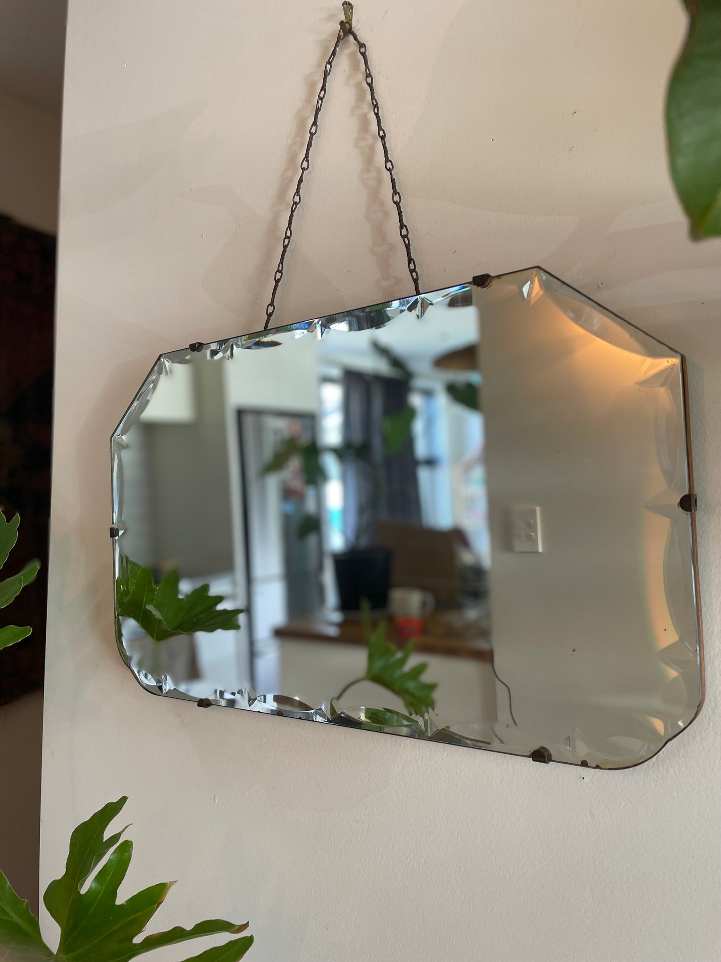 Antique mirror with marquis diamond beveled edges
