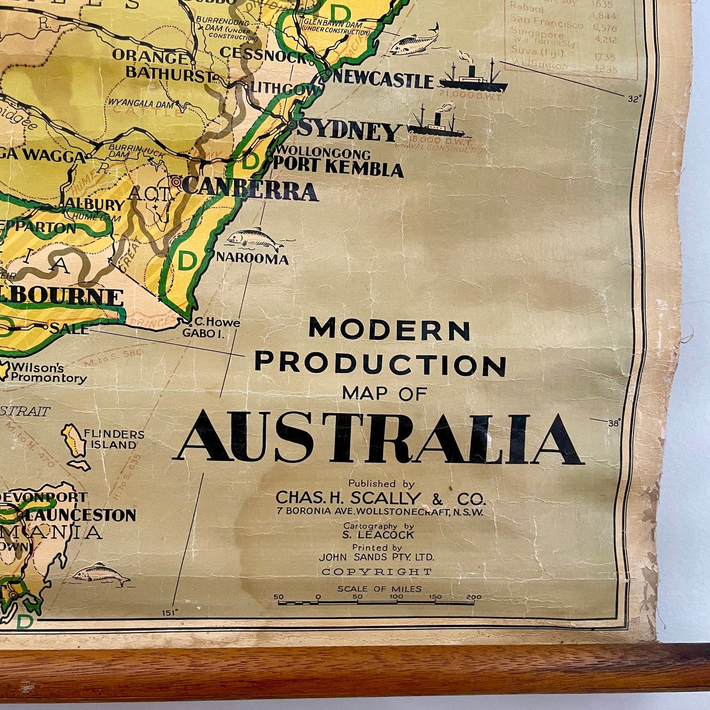 1952 vintage pull down map of Australia - large Australian educational canvas chart