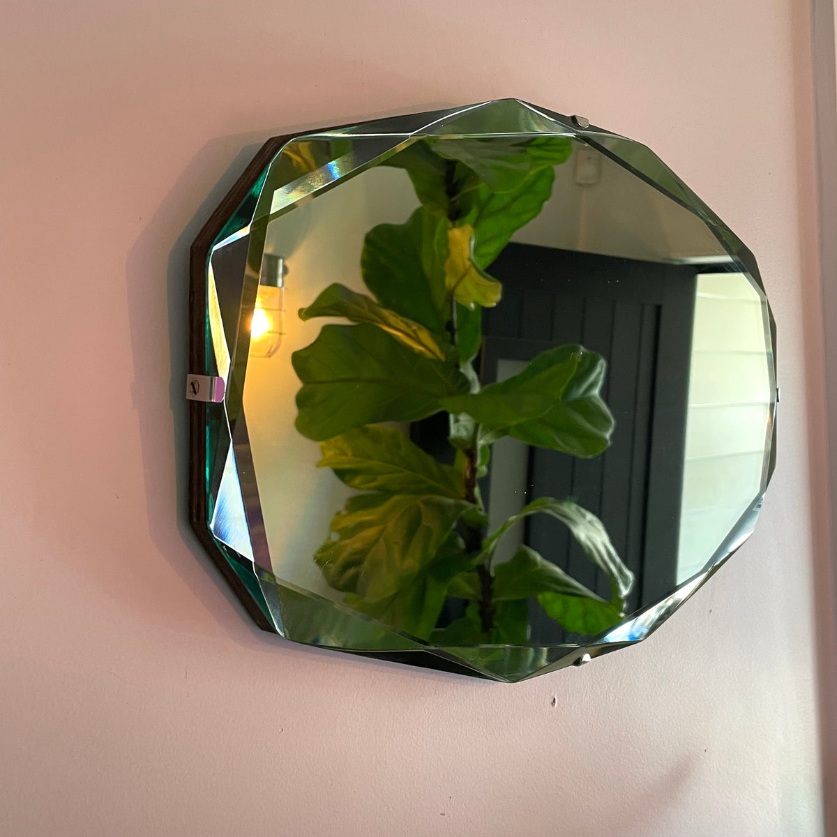 Art deco mirror with diamond faceted beveled edges and 12 sides - horizontal