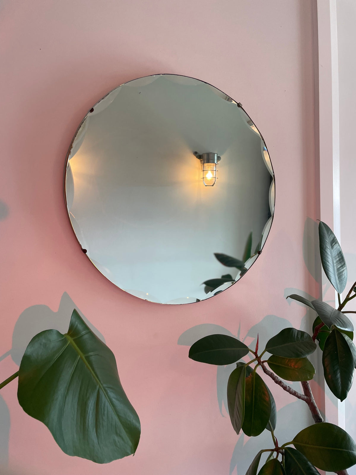 Large round frameless beveled mirror - art deco circle mirror