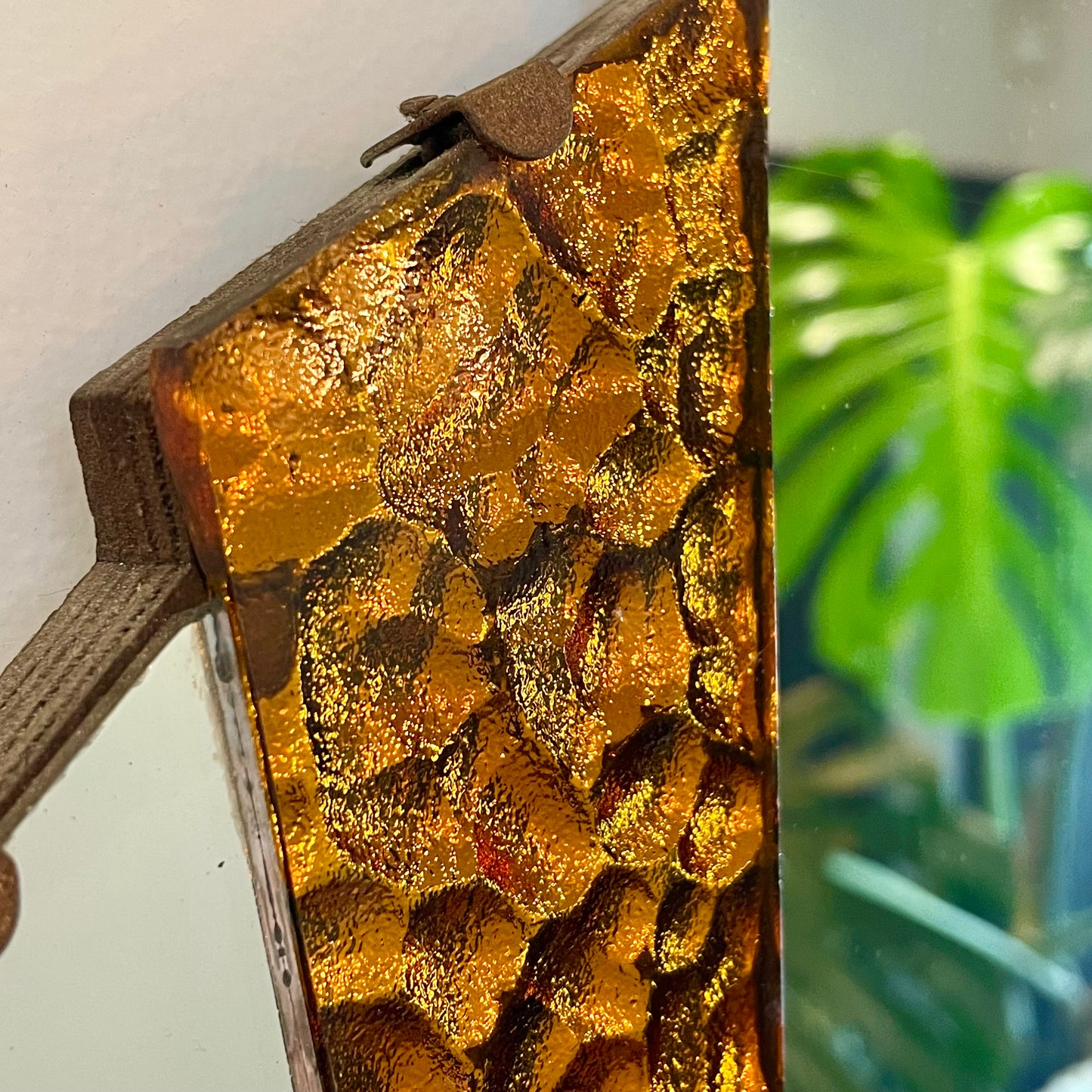 Lava Mirror - Authentic Art Deco mirror with orange sparkly glass panels - 1930’s frameless geometric mirror