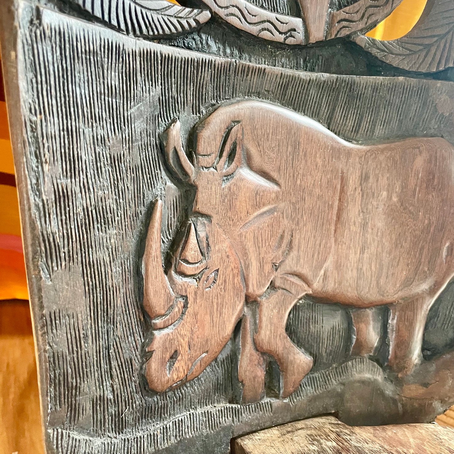 African stargazing chair - Vintage miniature wooden chair from Africa with Sun, Star and Rhinoceros - traditiona hand-carved birthing chair