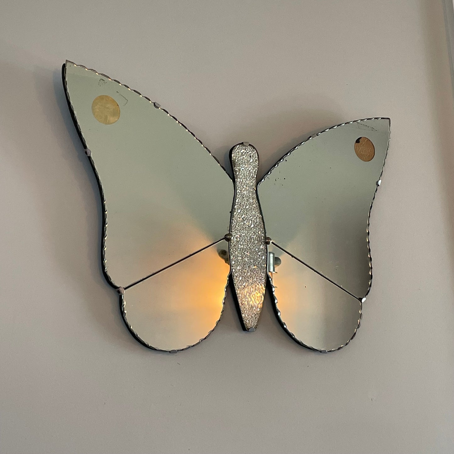 Antique Art Deco Butterfly mirror - vintage frameless beveled mirror shaped like a butterfly