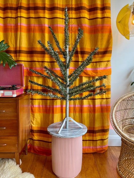 Vintage 4 foot Vintage silver and green Christmas tree - retro tinsel / Astralite xmas tree