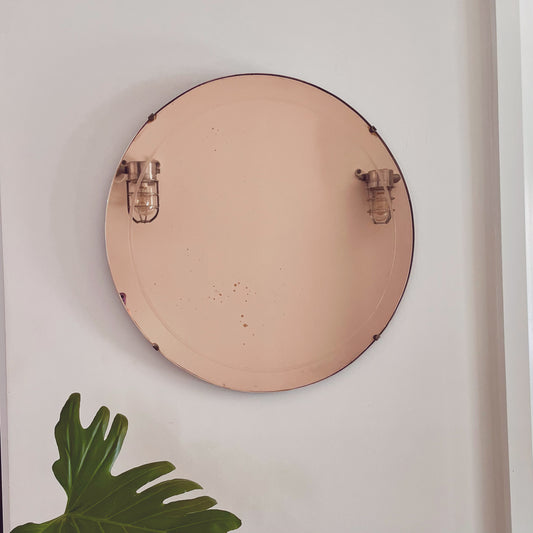 Rose colored glass art deco mirror -retro  pink tinted glass mirror