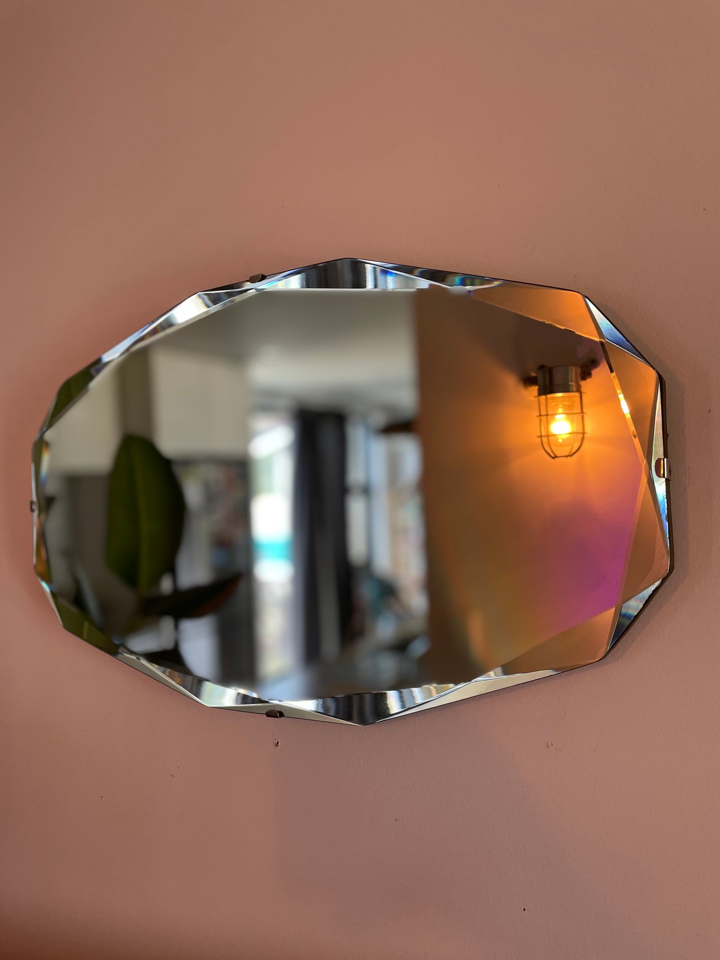 Art deco mirror with diamond faceted beveled edges and 12 sides - horizontal