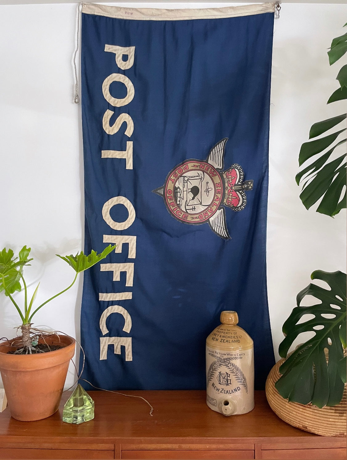 NZ post office flag - large wool and cotton stitched vintage New Zealand post flag