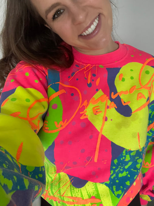 Neon vintage New Zealand T&Ski sweatshirt - multicolored all over print 90s jumper jersey